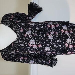 NWT fairygoth black floral print flowy lightweight swing dress with lace SZ S